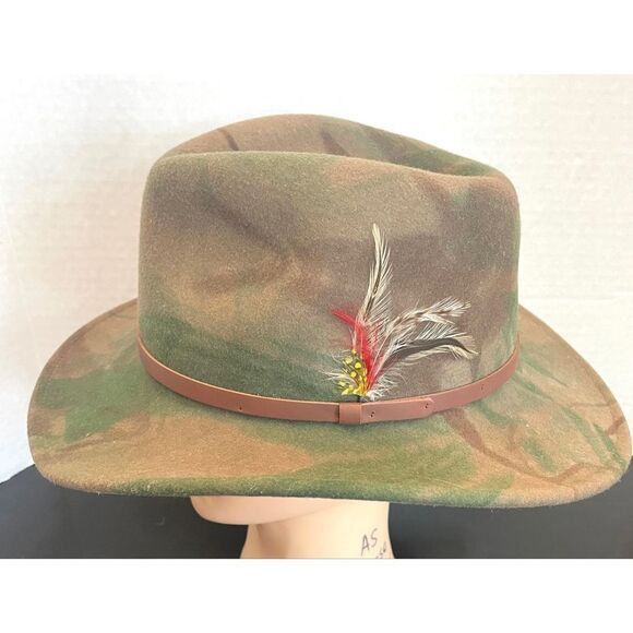dorfman pacific 100% wool felt indiana jones  hat camouflage design size XL(8) - Picture 6 of 11